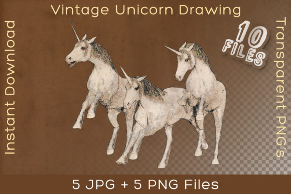 Download White Unicorn Horses Vintage Art Drawing - Vintage art Collection
