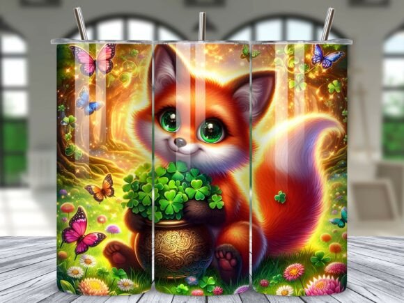 Download Fox with Lucky Clovers Tumbler Wrap PNG - Premium Resources