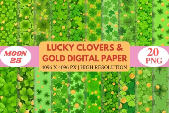 Download Lucky Clovers &amp; Gold Digital Paper - Premium Resources